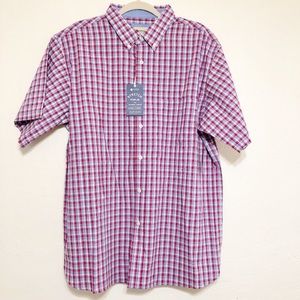 Haggar Men’s Short Sleeve Shirt Red And Blue Plaid